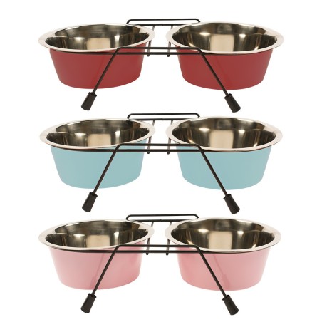 Taças coloridas em aço inox com suporte para cão - Duvo Plus